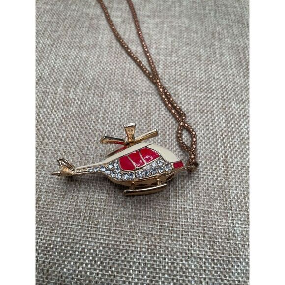 NWT BETSEY JOHNSON RHINESTONE HELICOPTER CHOPPER NECKLACE 3D & Propeller Spins - Picture 10 of 14